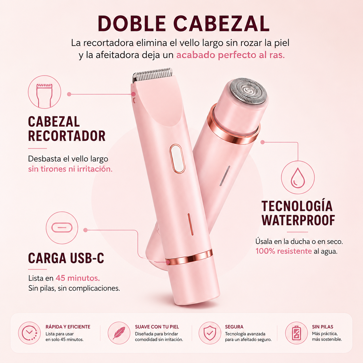 Nuvella™ Afeitadora eléctrica íntima 2 en 1